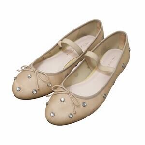 Loeffler Randall Caramel Crystal Ballet Mary Jane Mesh Embellished Flats Sz 7